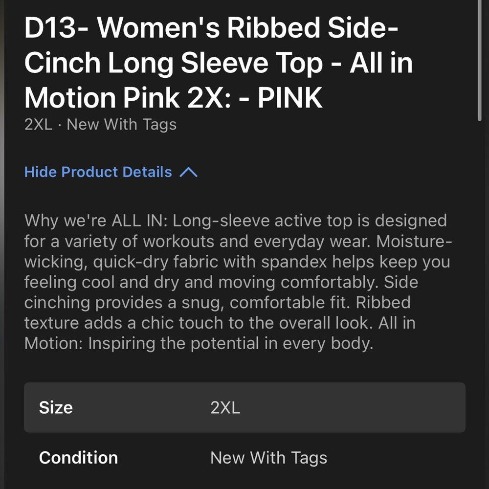 All in Motion Light Pink Long Sleeve Top - Picture 2 of 3